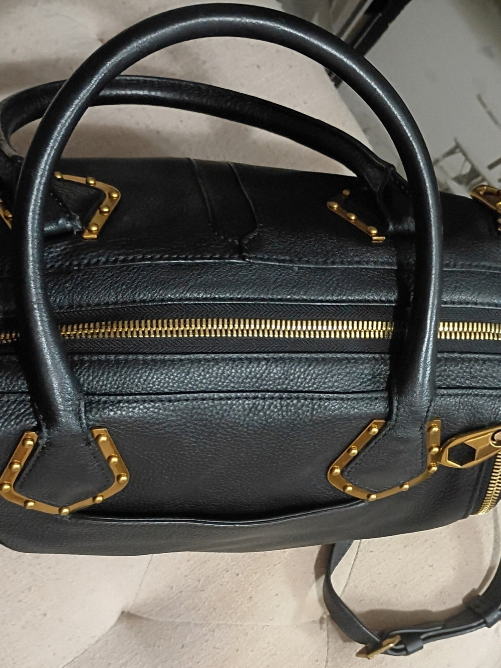 Yani Leather Satchel Handbag with Gold Hardware - - Picture 6 of 14